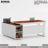 Bongo Mufasa boss table with Water Resistant Strong Laminated Board top and white base on a white background