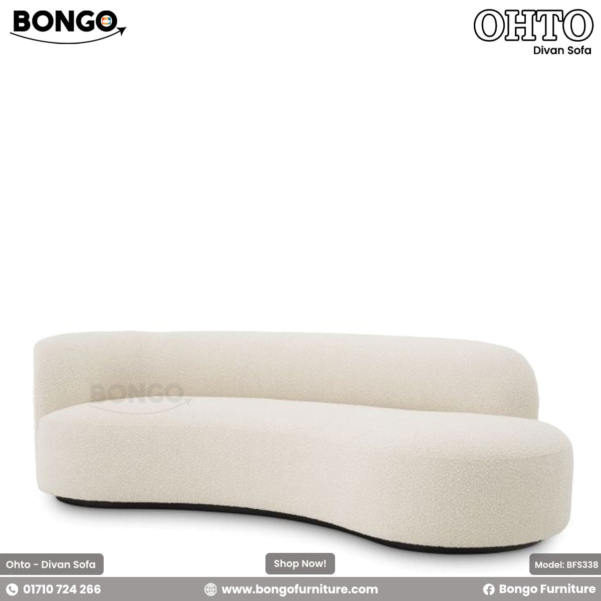 A white divan sofa with a minimalistic design, featuring a low back and a sleek, modern aesthetic.