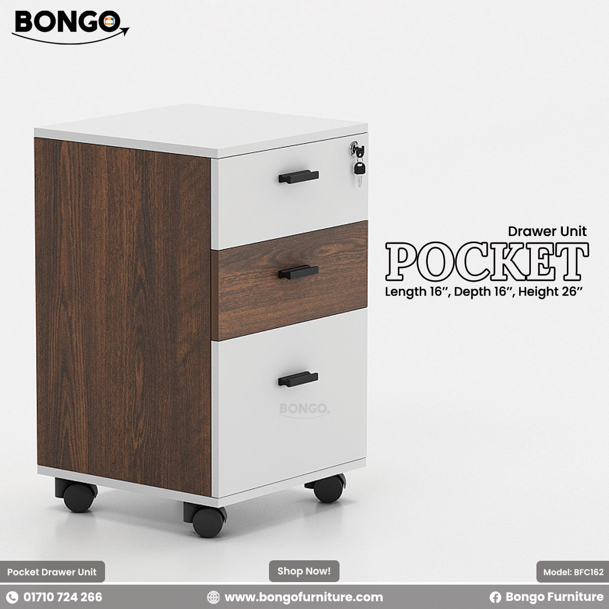 Bongo Pocket drawer unit with Antic and white design on a white background