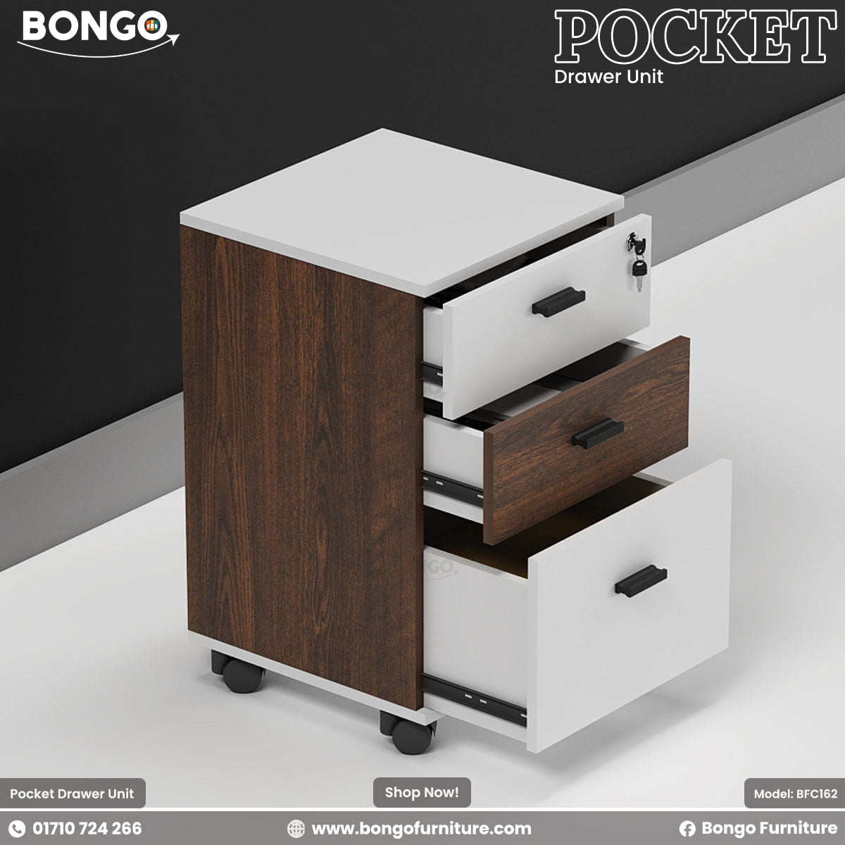 Bongo Pocket Drawer Unit with Antic and white design on a gray background