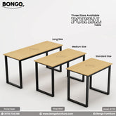 Three sizes of Portal tables by Bongo Furniture on a white. This use As a peak table, industrious work desk.