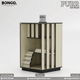 Cat house with Bongo and Purr branding on a Albino Black background