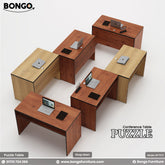 Granada Pine - Red Oak - Black Edging conference table puzzle with Bongo Furniture branding on a white background