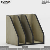 A beige and black Rara file holder with multiple compartments, made from laminated board with PVC edging.