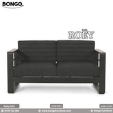 Black sofa labeled 'Sofa ROEY' with Bongo Furniture branding on a white background.