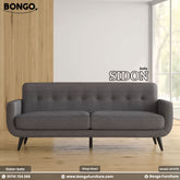 Gray sofa named 'SIDON' by Bongo Furniture in a room with wooden floor and white wall.