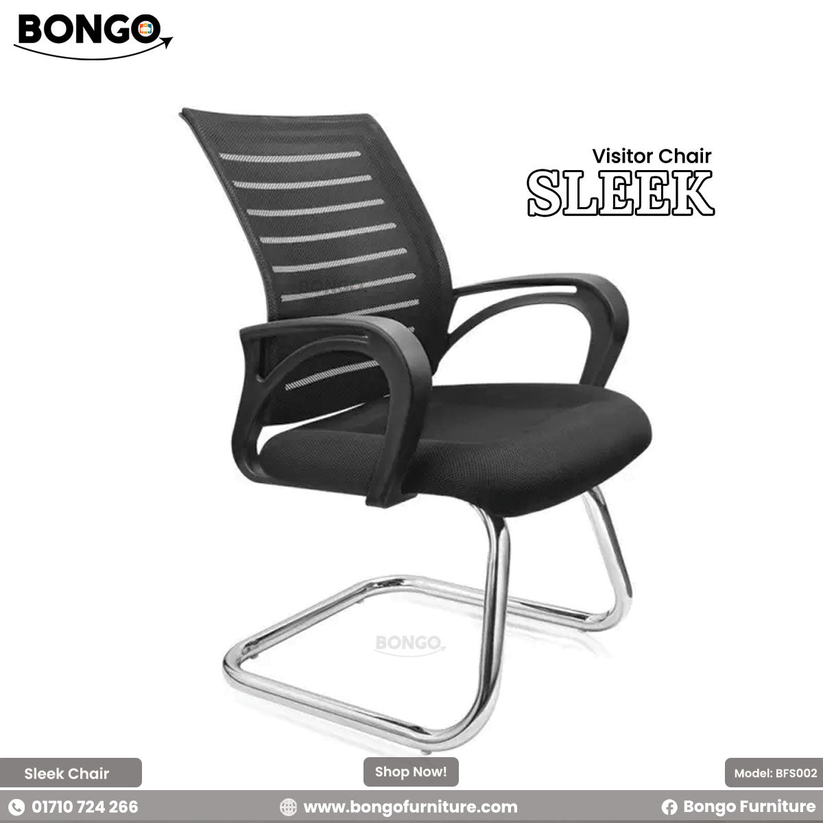 Black office chair with sleek design on a white background, featuring the Bongo Furniture brand.