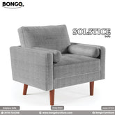 Gray sofa with wooden legs on a white background, featuring the Bongo Furniture brand.