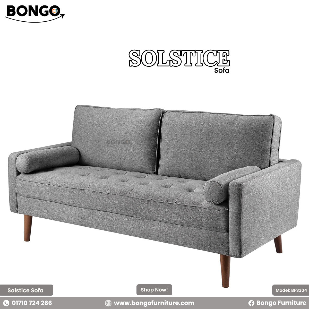 Gray sofa with 'Bongo' branding on a white background