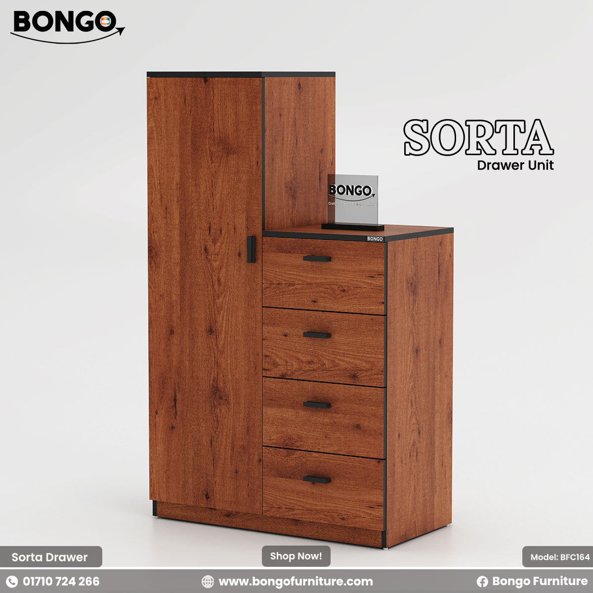 Granada Pine - Black Edging drawer unit with Bongo branding on a white background