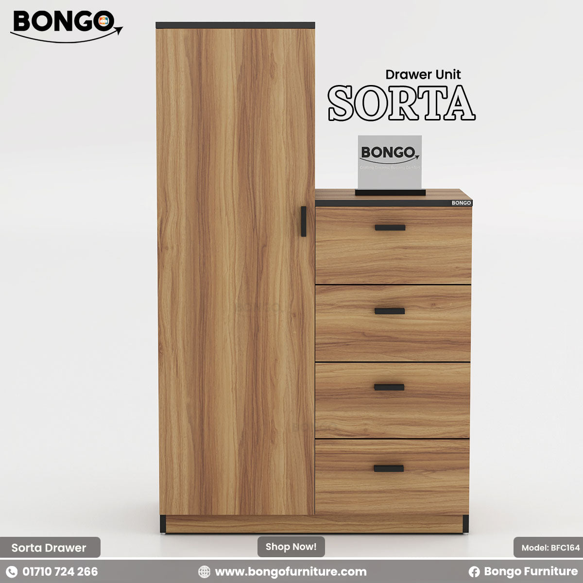 Red Oak - Black Edging drawer unit with Bongo branding on a white background