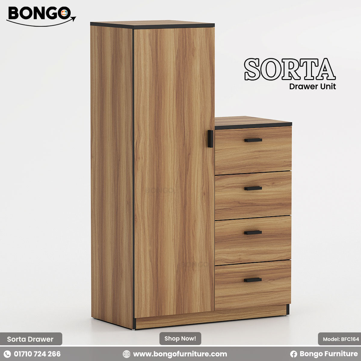 Red Oak - Black Edging drawer unit with Bongo branding on a white background