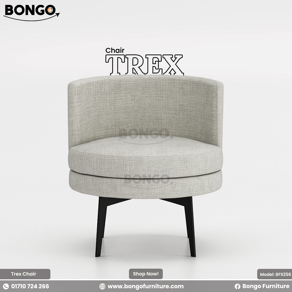 A Trex dining chair with plush cushioning and luxurious fabric upholstery, featuring heavy-duty mild steel legs with powder-coated heat paint.