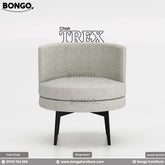 A Trex dining chair with plush cushioning and luxurious fabric upholstery, featuring heavy-duty mild steel legs with powder-coated heat paint.