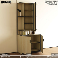 Bongo vanity table with open doors on a beige background Bongo vanity table with open doors on a beige background
