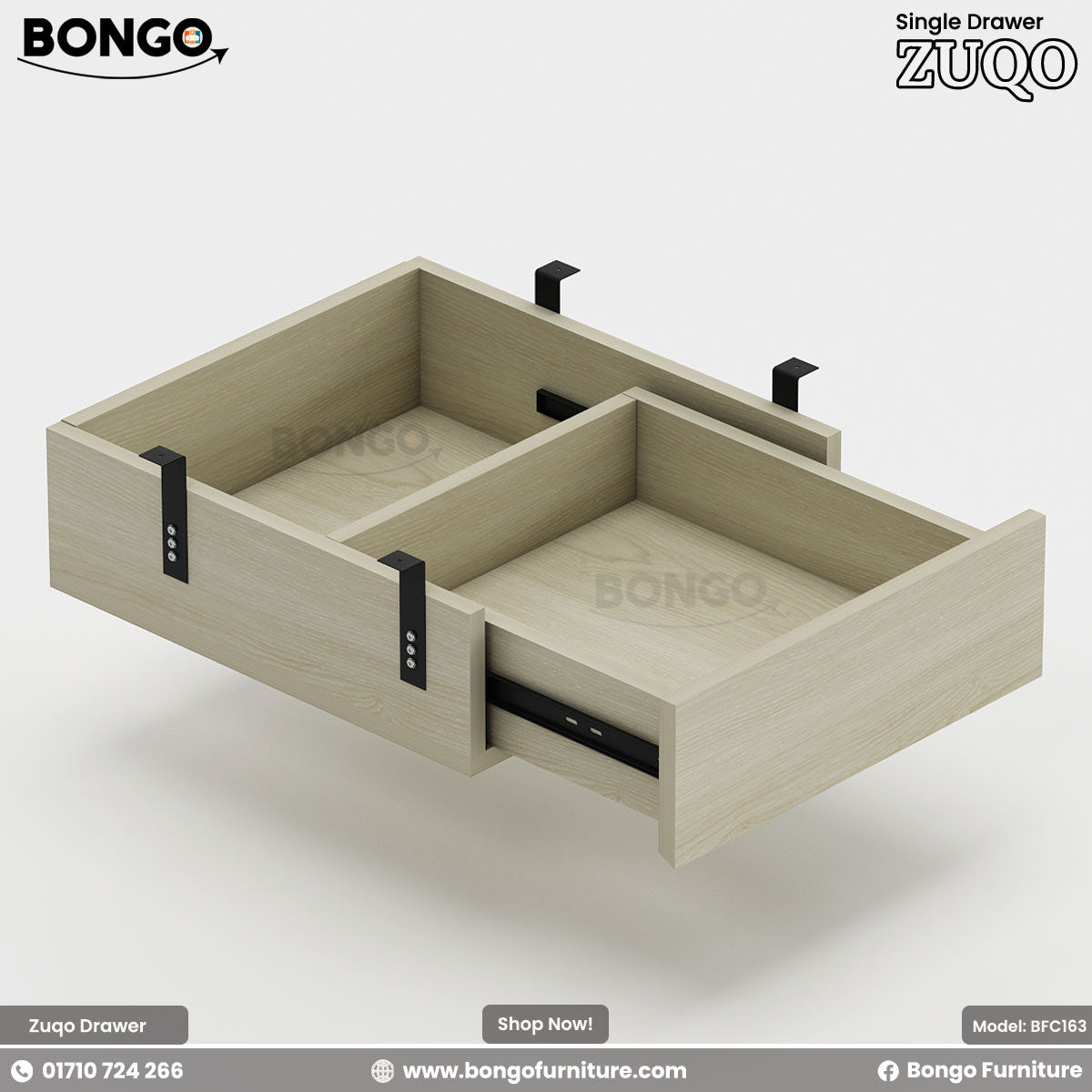 Water Resistant Strong Laminated Board drawer with internal compartments on a plain background