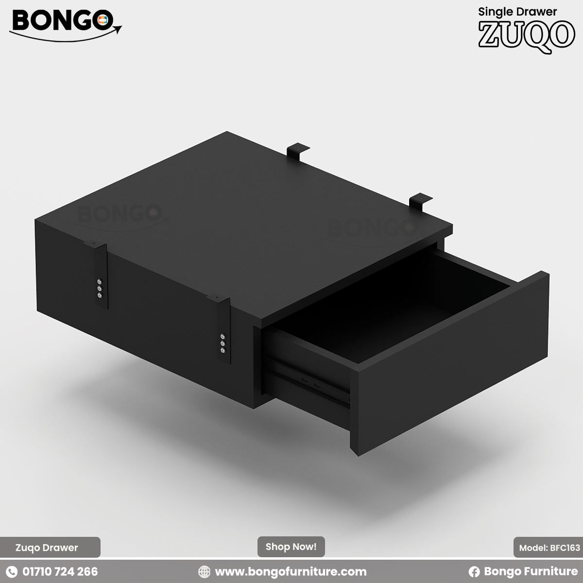 Black drawer unit on a white background