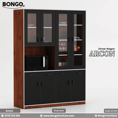 Bongo Furniture Arcon Dinner Water Resistant Strong Laminated Board cabinet with Water Resistant Strong Laminated Board and black design on a white background