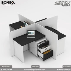 Bongo Aspen workstation with desks and partitions on a white background