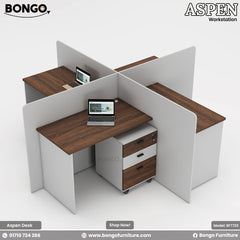 Bongo Aspen workstation with Water Resistant Strong Laminated Board top and white panels on a white background