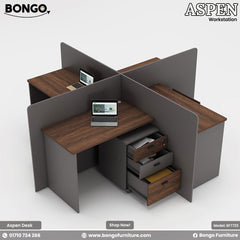 Bongo Aspen workstation with Water Resistant Strong Laminated Board desk and gray dividers on a white background