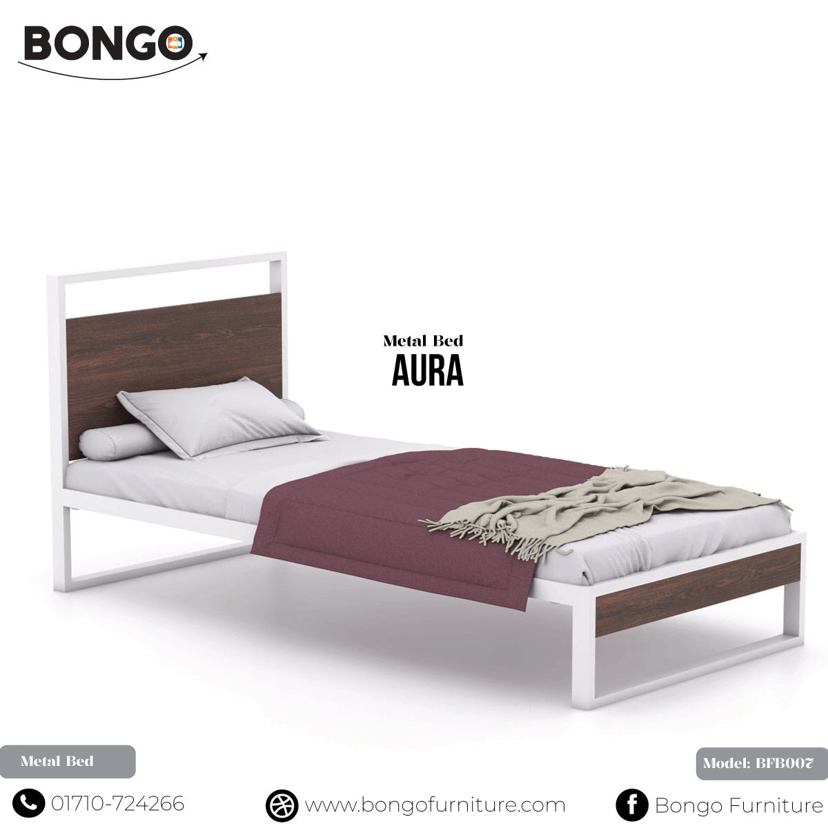 Aura Metallic Bed - BFB007 (Single Size Bed)