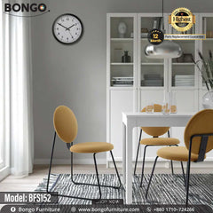 A beige colored chair with a round seat and backrest, model BFS152, with a heavy-duty mild steel frame and PU foam seat and backrest, featuring a black PVC stopper.