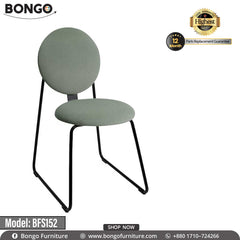 A beige colored chair with a round seat and backrest, model BFS152, with a heavy-duty mild steel frame and PU foam seat and backrest, featuring a black PVC stopper.