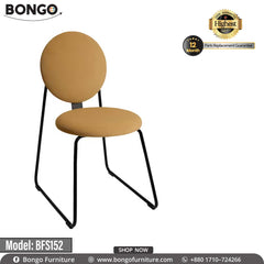 A beige colored chair with a round seat and backrest, model BFS152, with a heavy-duty mild steel frame and PU foam seat and backrest, featuring a black PVC stopper.