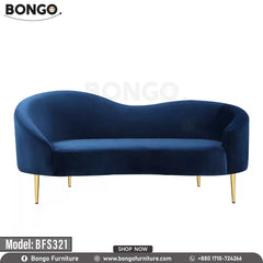 A modern Victoria sofa with a white upholstery, model BFS321, with gold steel legs, placed in a bright room with a window and a potted plant in the background.