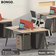 A professional Quantum Workstation BFT701 with a beige laminated board tabletop, black steel frame, and gray fabric-covered partition.