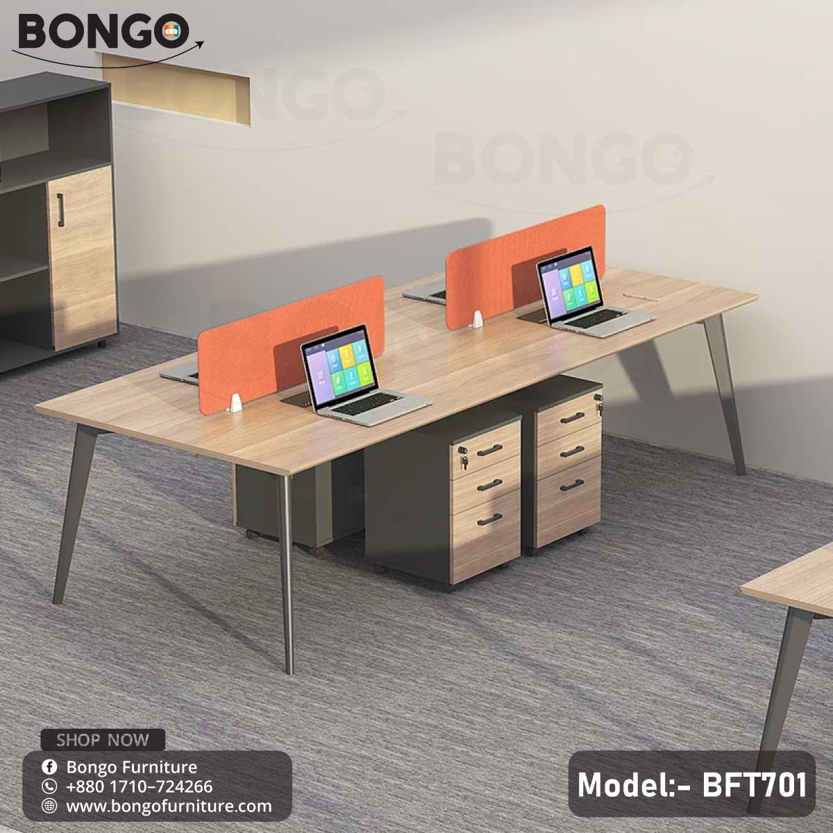 A professional Quantum Workstation BFT701 with a beige laminated board tabletop, black steel frame, and gray fabric-covered partition.