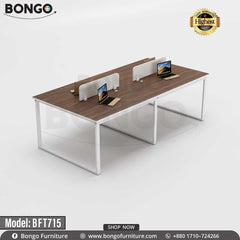 A white Bongo brand workstation with albino tabletops and drawers, model BFT715, displayed against a plain background.