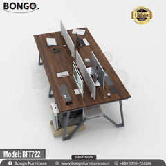 A workstation with a beige laminated board top and black steel frame, model BFT722, with a BONGO brand logo on the top right corner.