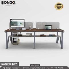 A workstation with a beige laminated board top and black steel frame, model BFT722, with a BONGO brand logo on the top right corner.