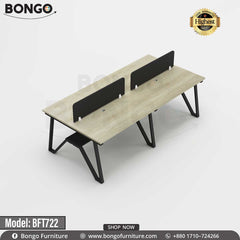 A workstation with a beige laminated board top and black steel frame, model BFT722, with a BONGO brand logo on the top right corner.