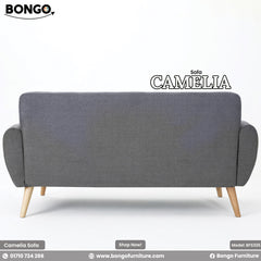 Gray sofa with 'Bongo' branding on a white background