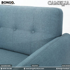 Blue sofa with 'Bongo' branding on a white background