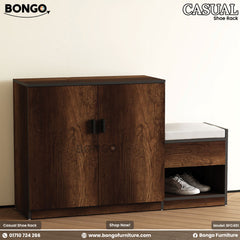 Water Resistant Strong Laminated Board shoe rack with a white top and black accents, featuring the Bongo Furniture brand.
