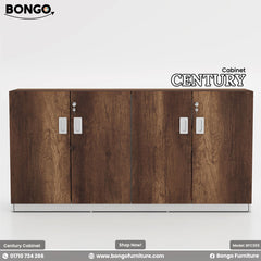 Century Cabinet - Dimension 60"x16"x30" - Featuring water-resistant laminated board, high-quality hydraulic hinges, Lockable doors. Color is Monument Oak and White. Shop Now!