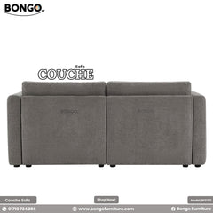 Gray sofa with 'Bongo' branding on a white background