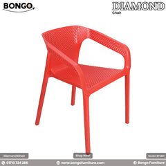 A black plastic chair with a diamond pattern design, branded by BONGO, suitable for outdoor or indoor use.
