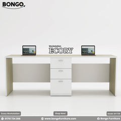 White and Water Resistant Strong Laminated Board desk with two laptops on a white background.