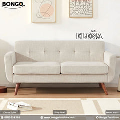 Beige sofa named 'Elena' by Bongo Furniture in a room setting.