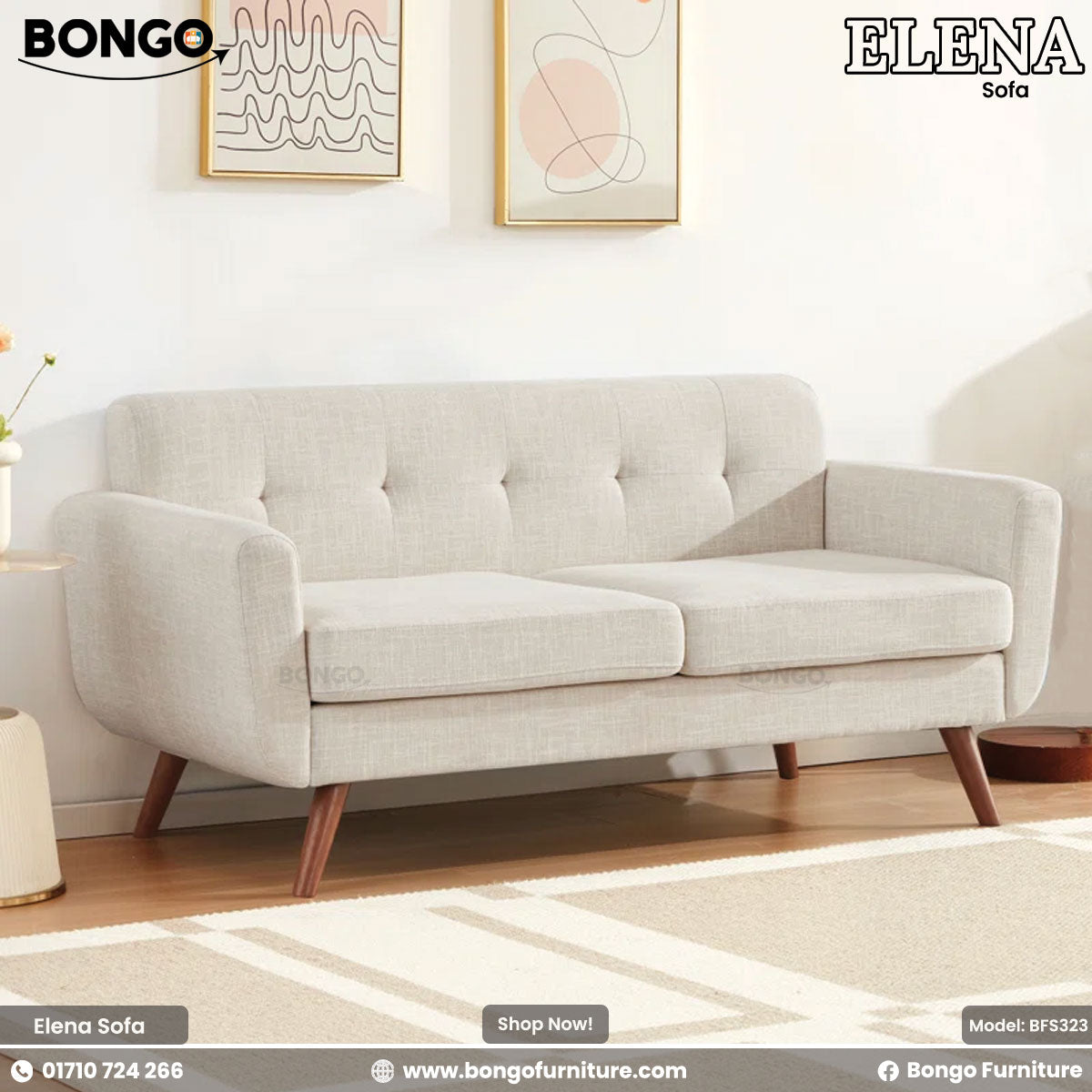 Gray sofa in a living room setting with 'Bongo' branding.