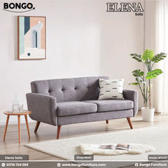 Gray sofa in a living room setting with 'Bongo' branding.