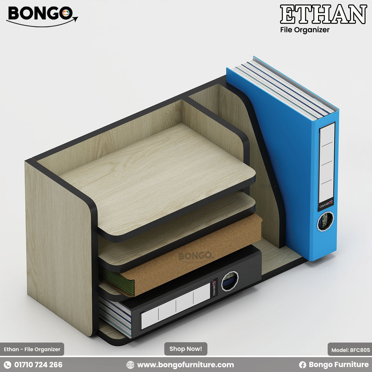 Bongo Ethan file organizer with books on a white background