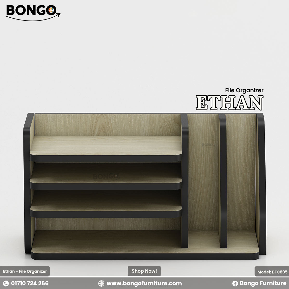 File organizer with Water Resistant Strong Laminated Board design and 'Bongo' branding on a white background