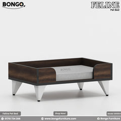 Bongo Feline pet bed with Water Resistant Strong Laminated Board frame and white cushion on a gray background