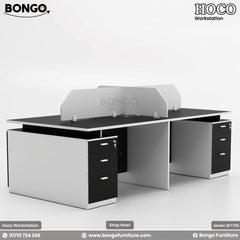 Modern office desk with partition on a white background